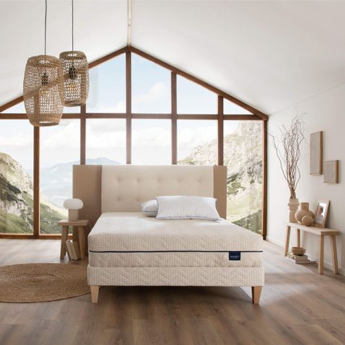 Ensemble Matelas Naturel Ressorts Et Latex Naturel, Sommier, Pieds, Tête De Lit, Couette Et Oreiller