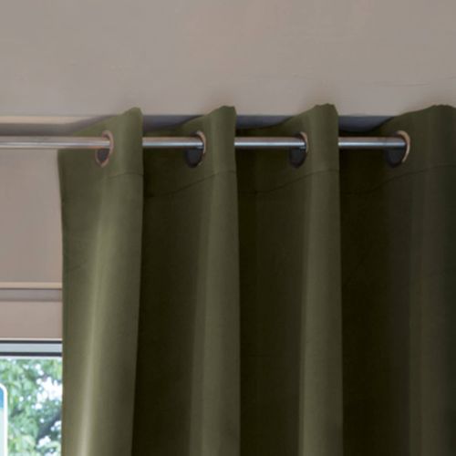 Lot De 2 Rideaux Occultants à Oeillets Kaki 140x280 Cm
