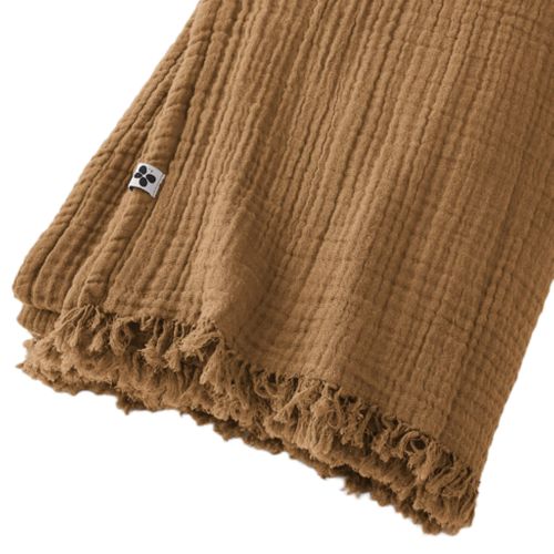 Plaid Gaze De Coton à Franges Marron 180x220 Cm