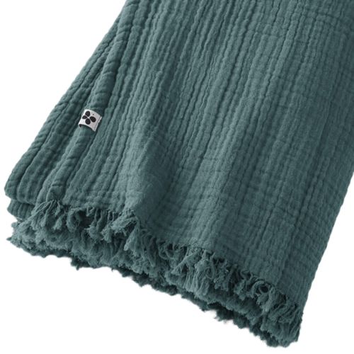 Plaid Gaze De Coton à Franges Bleu Canard 130x160 Cm