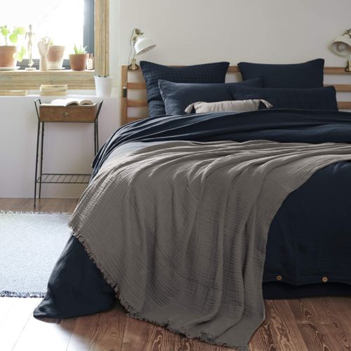 Plaid Gaze De Coton à Franges Gris Anthracite 130x160 Cm