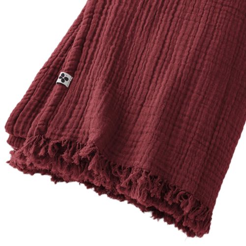 Plaid Gaze De Coton à Franges Bordeaux 130x160 Cm