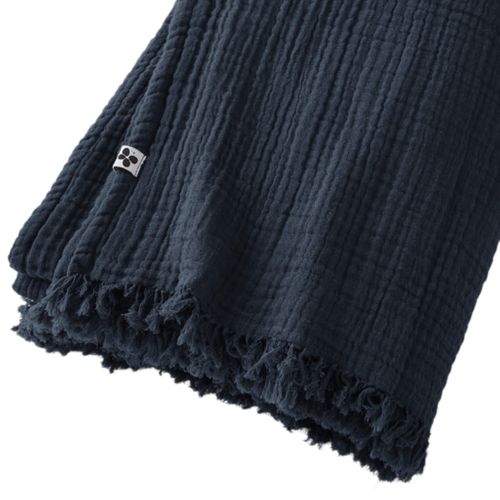 Plaid Gaze De Coton à Franges Marine 180x220 Cm