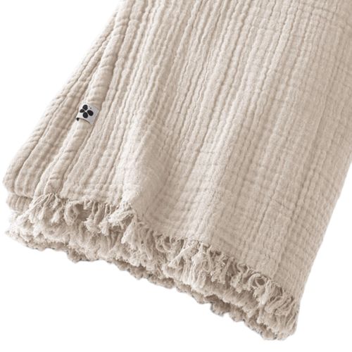 Plaid Gaze De Coton à Franges Beige 180x220 Cm