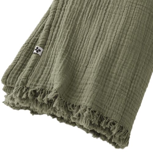 Plaid Gaze De Coton à Franges Kaki 180x220 Cm