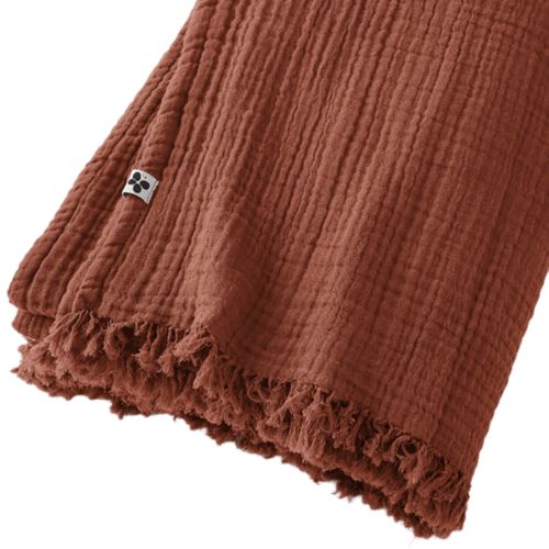 Plaid Gaze De Coton à Frangesorange Terracotta 180x220 Cm