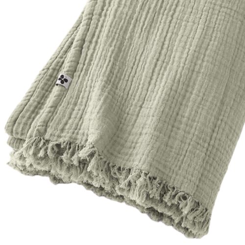 Plaid Gaze De Coton à Franges Vert D'eau 180x220 Cm