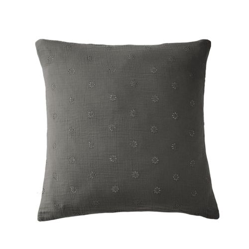 Taie D'oreiller Brodée Double Gaze De Coton Anthracite 50x70