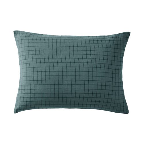 Taie D'oreiller à Carreaux Double Gaze De Coton Bleu Canard 50x70