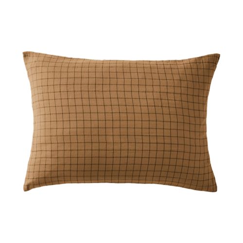 Taie D'oreiller à Carreaux Double Gaze De Coton Marron 50x70