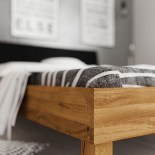 Lit En Chêne Massif 140x190 Et Tête De Lit Noir