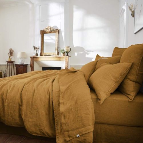 Drap Plat Lin Lavé Marron 270x300