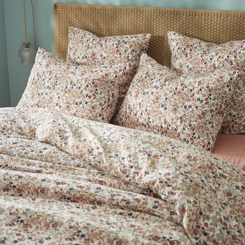 Taie D'oreiller Gaze De Coton Imprimé Floral Rose 60x60