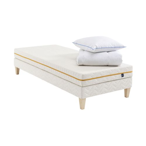 Ensemble Matelas Mousse Recyclée, Sommier, Pieds, Couette Et Oreiller Aube 400 Soutien Très Ferme 90