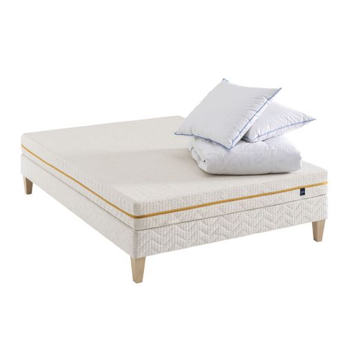 Ensemble Matelas Mousse Recyclée, Sommier, Pieds, Couette Et Oreiller Aube 400 Soutien Très Ferme 18