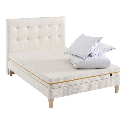 Ensemble Matelas Mousse Recyclée, Sommier, Pieds, Tête De Lit, Couette Et Oreiller Aube 400 Soutien