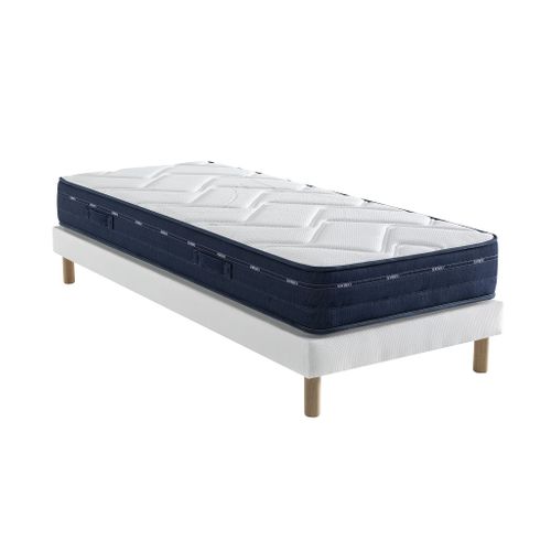 Ensemble Matelas Ressorts Et Mémoire De Forme, Sommier Lune Et Pieds Rêve 500 Soutien Ferme 70x190 -