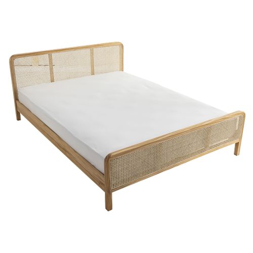 Lit En Pin Massif Avec Cannage Bois Naturel Anna 160x200