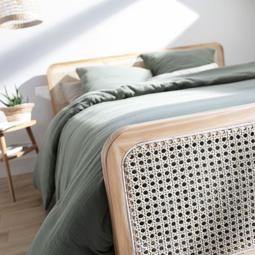 Lit En Pin Massif Avec Cannage Bois Naturel Anna 160x200