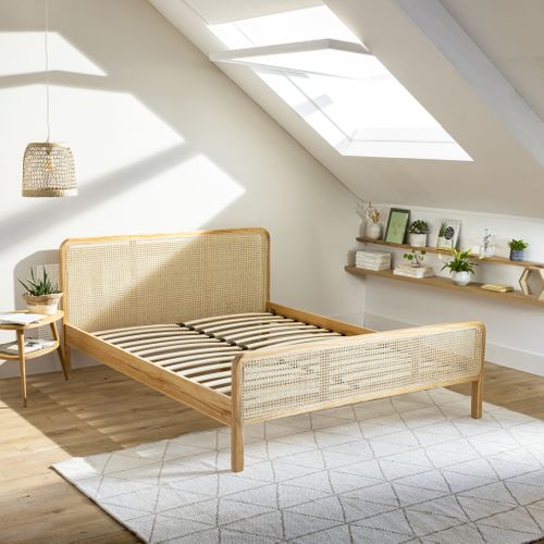 Lit En Pin Massif Avec Cannage Bois Naturel Anna 160x200