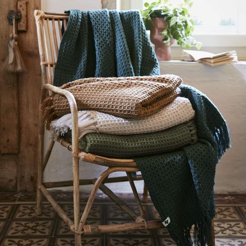 Plaid à Franges Camel Matière Recyclée 180 X 220 Cm