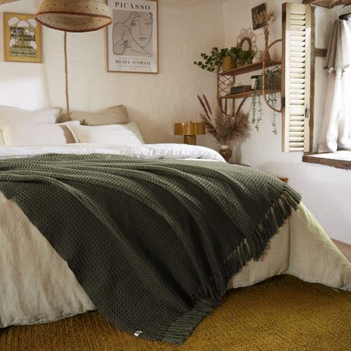 Plaid à Franges Thym Matière Recyclée 180 X 220 Cm