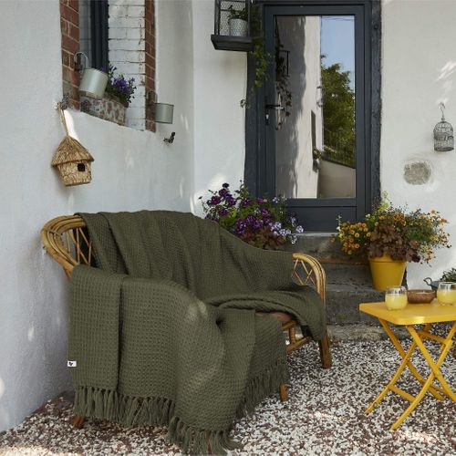 Plaid à Franges Thym Matière Recyclée 180 X 220 Cm