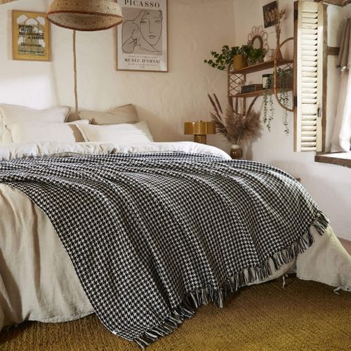 Plaid à Franges Pied De Poule 130 X 160 Cm