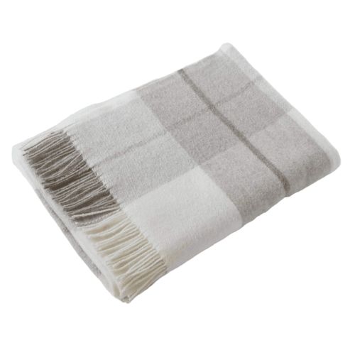 Plaid à Franges En Laine à Carreaux Beige 140x200 Cm