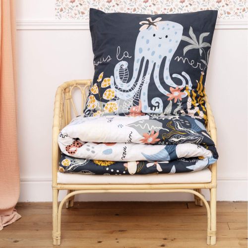 Parure De Lit Coton Imprimé Marin Bleu 200x200 Cm