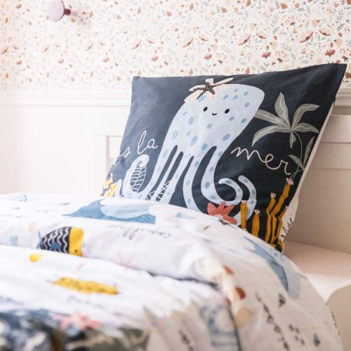 Parure De Lit Coton Imprimé Marin Bleu 200x200 Cm