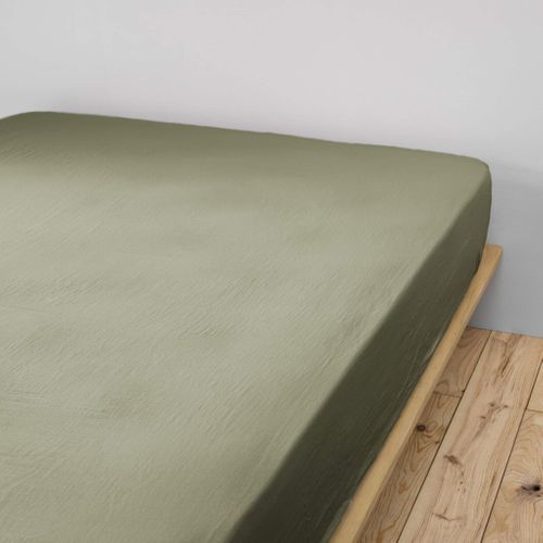 Drap Housse 100% Gaze De Coton Unie Kaki 200x200 Cm