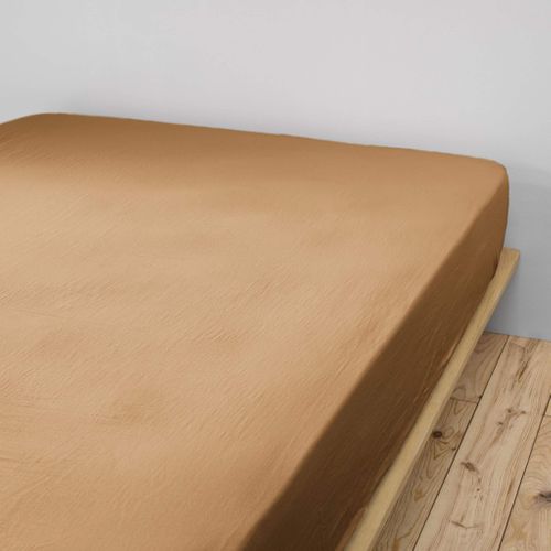Drap Housse 100% Gaze De Coton Unie Marron 200x200 Cm