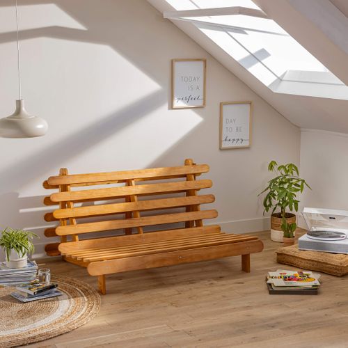 Ensemble Matelas Futon En Coton Et Structure En Bois Massif Naturel Soutien Ferme 160x200 - 2 Person