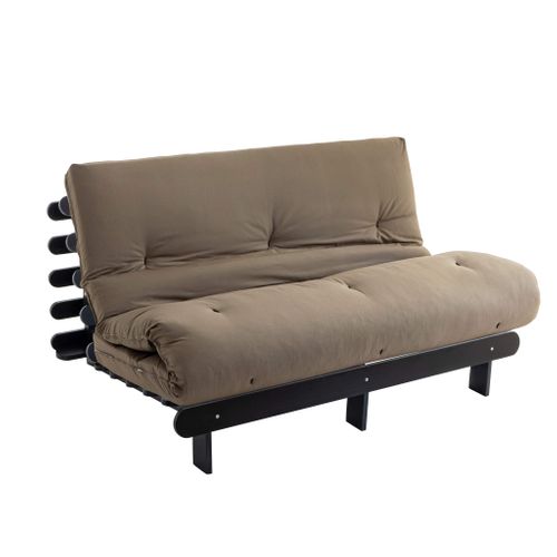 Ensemble Matelas Futon En Coton Et Structure En Bois Massif Noir Soutien Ferme 140x200 - 2 Personnes