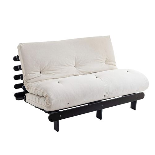 Ensemble Matelas Futon En Coton Et Structure En Bois Massif Noir Soutien Ferme 140x200 - 2 Personnes