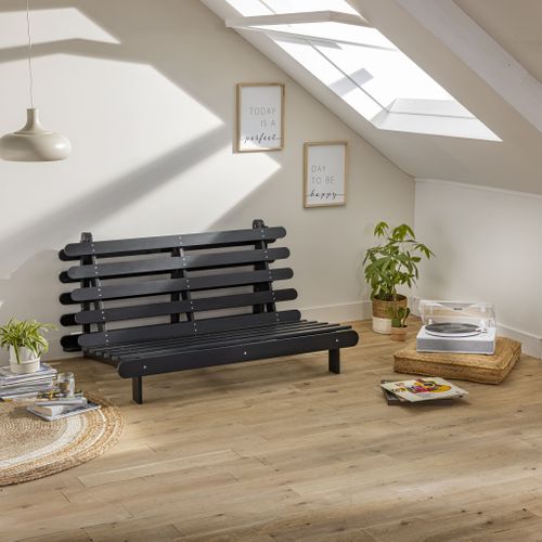 Ensemble Matelas Futon En Coton Et Structure En Bois Massif Noir Soutien Ferme 140x200 - 2 Personnes
