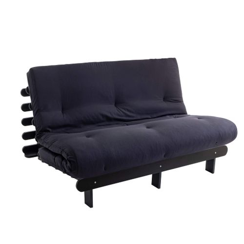 Ensemble Matelas Futon En Coton Et Structure En Bois Massif Noir Soutien Ferme 140x200 - 2 Personnes