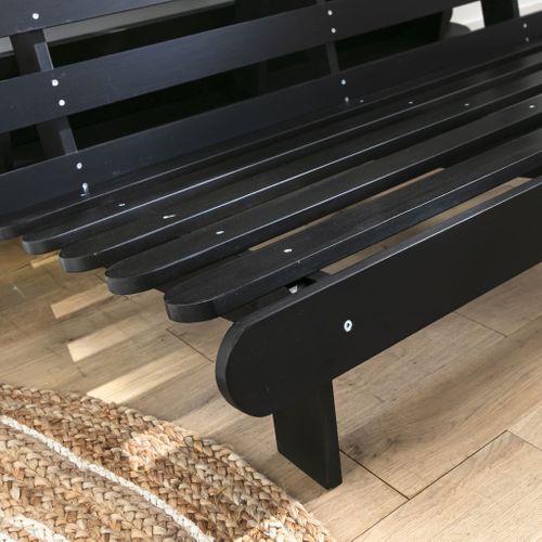 Ensemble Matelas Futon En Coton Et Structure En Bois Massif Noir Soutien Ferme 160x200 - 2 Personnes