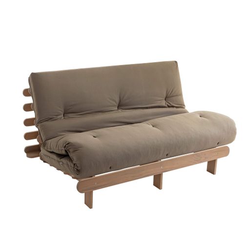 Ensemble Matelas Futon En Coton Et Structure En Bois Massif Taupe Soutien Ferme 140x200 - 2 Personne