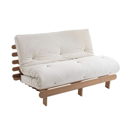 Ensemble Matelas Futon En Coton Et Structure En Bois Massif Taupe Soutien Ferme 140x200 - 2 Personne