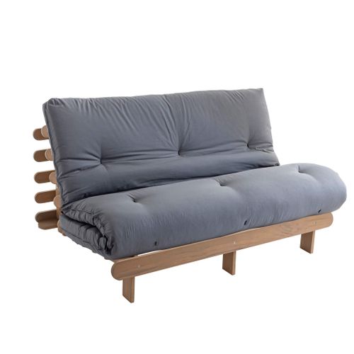 Ensemble Matelas Futon En Coton Et Structure En Bois Massif Taupe Soutien Ferme 140x200 - 2 Personne
