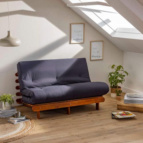 Ensemble Matelas Futon En Coton Et Structure En Bois Massif Noisette Soutien Ferme 140x200 - 2 Perso