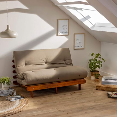 Ensemble Matelas Futon En Coton Et Structure En Bois Massif Noisette Soutien Ferme 160x200 - 2 Perso