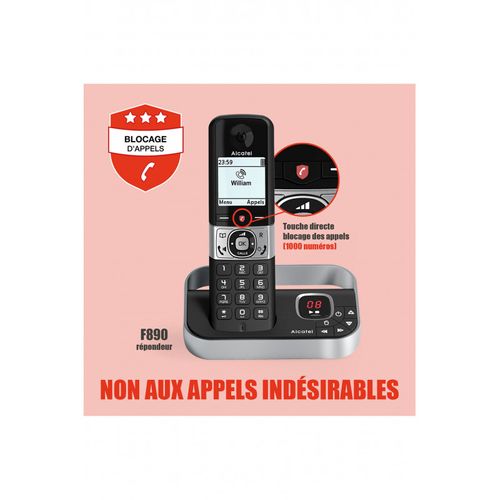 Téléphone Sans Fil Répondeur Alcatel  F890 Voice Noir Solo