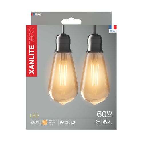Lot 2 ampoules LED Edison E27 XANLITE DECO Verre ambré