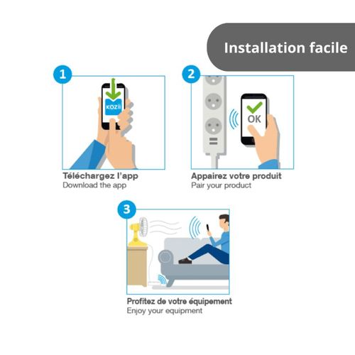 Multi Prise Connectée Kozii 16a 3680w Max Avec 3 Prises Et 2 Ports USB