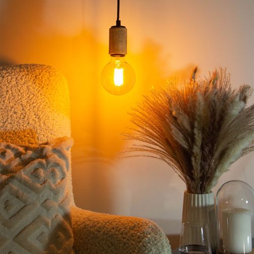 Suspension Douille Effet Bois, Culot E27, Câble De 120cm, Ip20