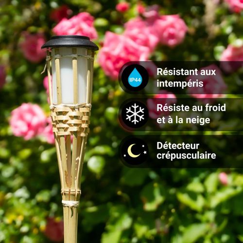 Balise Solaire LED Ip44 En Bambou, Effet Flambeau, 74 Cm, Ip44