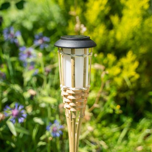 Balise Solaire LED Ip44 En Bambou, Effet Flambeau, 74 Cm, Ip44